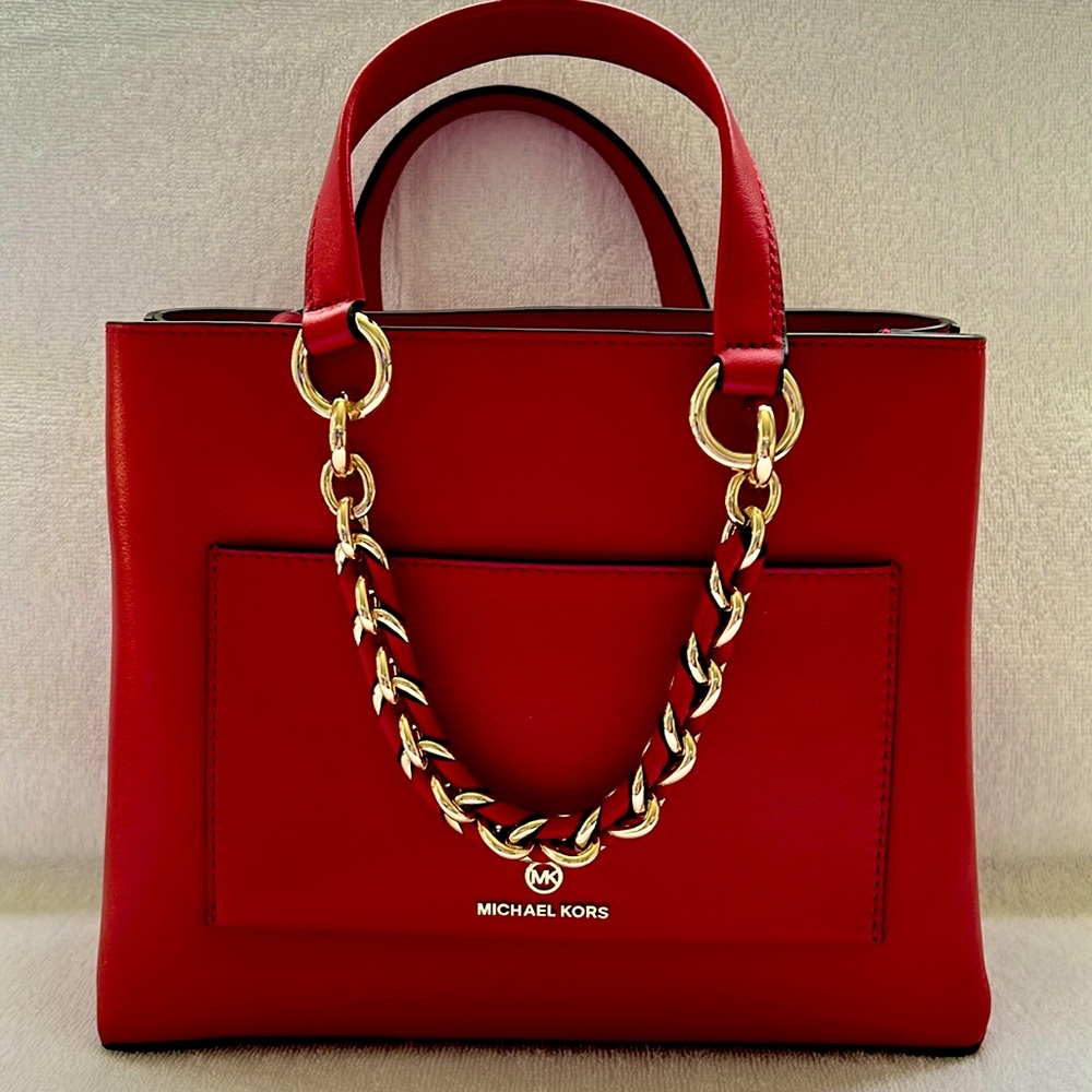 MICHAEL KORS Cece small leather chain messenger bag bright red EUC